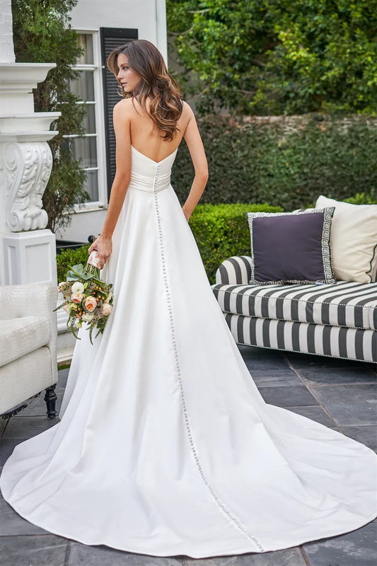 Sweetheart Satin Button Back Wedding Dress - Yihuiw by Yihuiw
