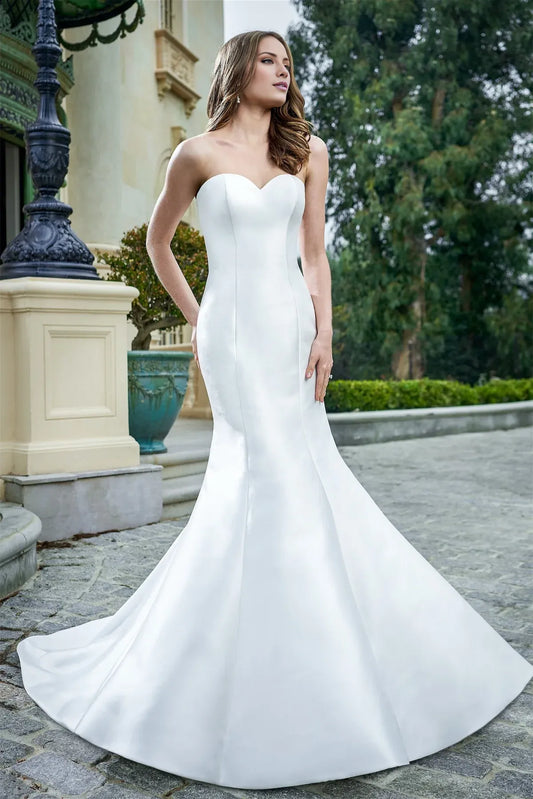 Mermaid Sweetheart Satin Button Back Wedding Dress - Yihuiw by Yihuiw