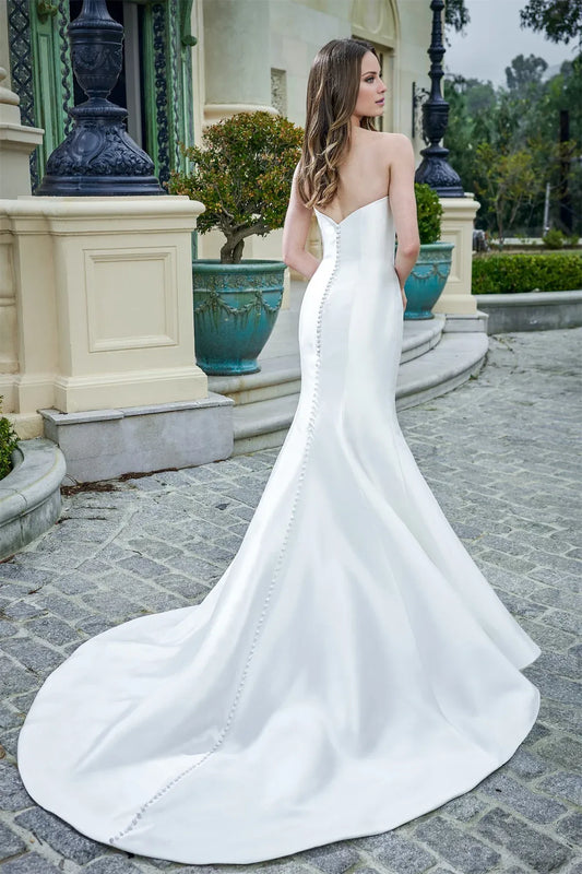 Mermaid Sweetheart Satin Button Back Wedding Dress - Yihuiw by Yihuiw