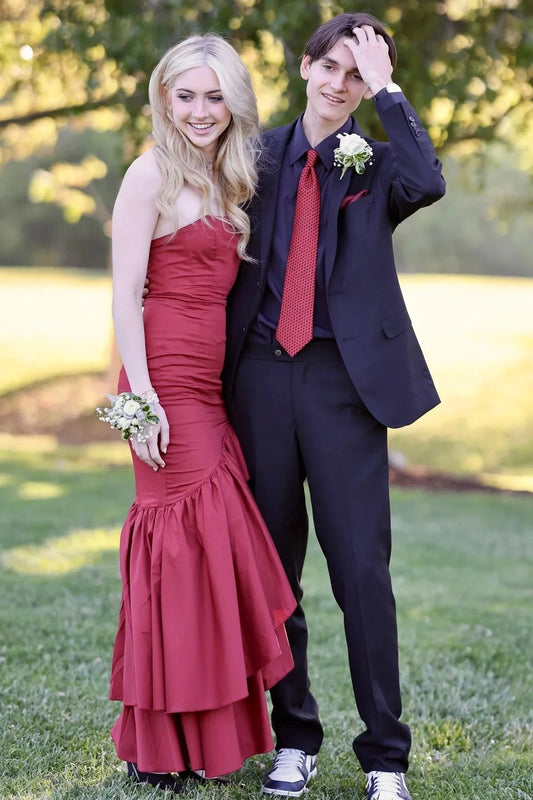 Strapless Ruffle Mermaid Prom Dresses High Slit Asymmetrical Formal Gown by JiMiss Dresses