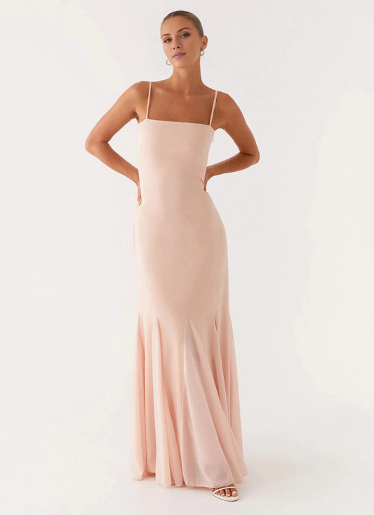 Streamlined Off the Shoulder Neck Sleeveless Spaghetti-Strap Mermaid Floor-Length Prom Dress by YiHuiw