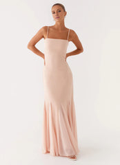 Streamlined Off the Shoulder Neck Sleeveless Spaghetti-Strap Mermaid Floor-Length Prom Dress