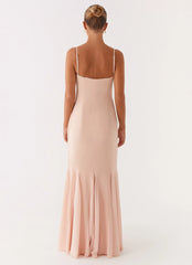 Streamlined Off the Shoulder Neck Sleeveless Spaghetti-Strap Mermaid Floor-Length Prom Dress
