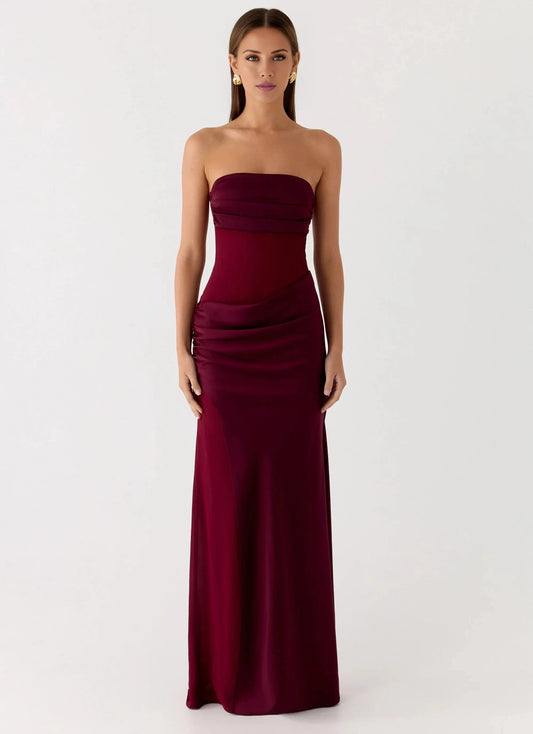 Streamlined Off the Shoulder Neck Strapless Ruched Satin Mermaid Floor-Length Prom Dress by YiHuiw