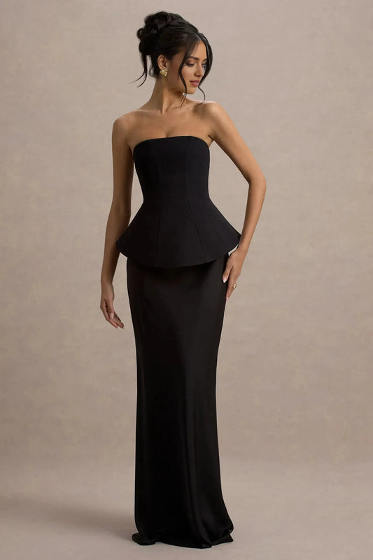 Striking Mermaid Strapless Sleeveless Peplum Back Floor Length Prom Dress by YiHuiw