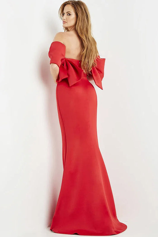 Striking Mermaid Off-the-Shoulder Bow Detail 3/4 Sleeve Floor-Length Evening Dress for Formal Events and Special Occasions