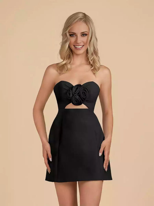 Stunning tight satin short off shoulder sleeveless hollow lace up back Homecoming Dresses