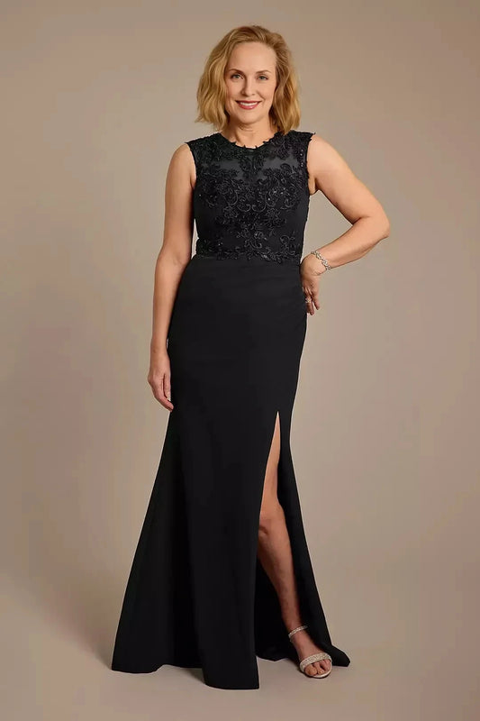 Stylish Sheath Crew Neck Sleeveless Lace Back Floor Length Mother of the Bride Dress by YiHuiw