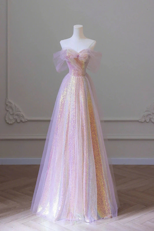 Stylish Tulle Sequins Long Prom Dress, A-Line Sweetheart Neckline Evening Dress simple gentle atmospheric and unique desi Bring summer colors to enhance whitenes by YiHuiw