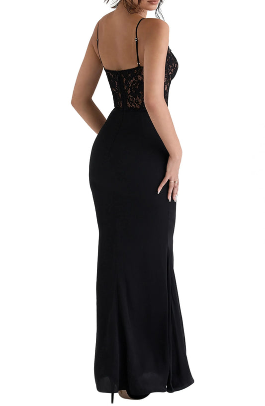 Sultry Mermaid Deep V Spaghetti Strap Lace Back Floor Length For Adults Prom Dress by YiHuiw
