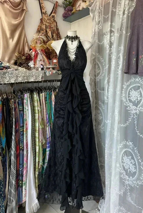 Sweet Vintage Fashion Backless Long A-Line Chiffon Tulle Ball Gown Evening Dress Birthday Dress simple gentle atmospheric and unique desi Bring summer colors to enhance whiteness by YiHuiw