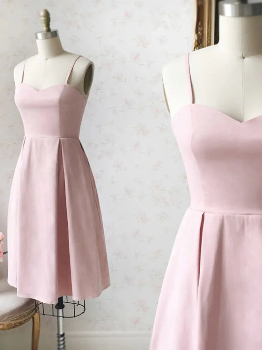 Sweetheart Neck Short Pink Satin Prom Dresses, Short Pink Formal Graduation Homecoming Dresses simple gentle atmospheric and unique desi Bring summer colors to enhance whiteness by YiHuiw
