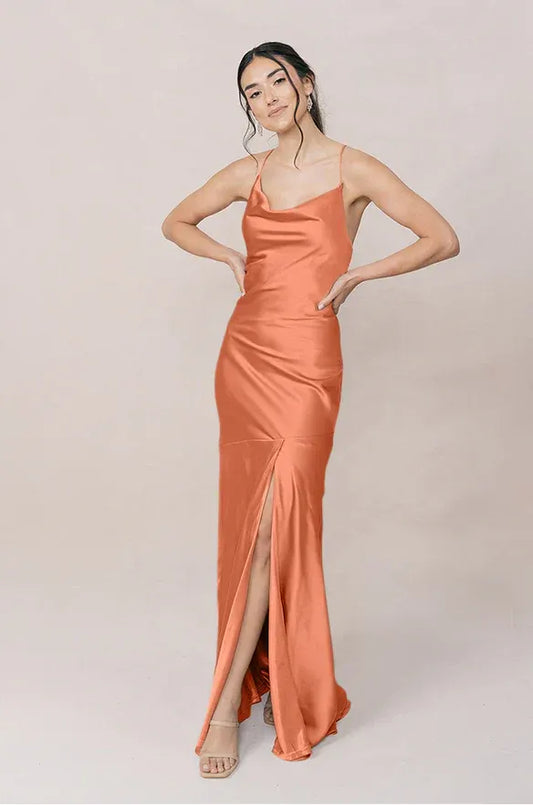 Mermaid Cowl Neck Lace High Slit Wedding Dress - Yihuiw by Yihuiw