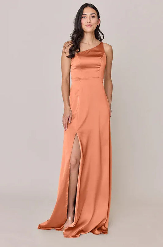 One-Shoulder Satin High Slit Wedding Dress - Yihuiw by Yihuiw