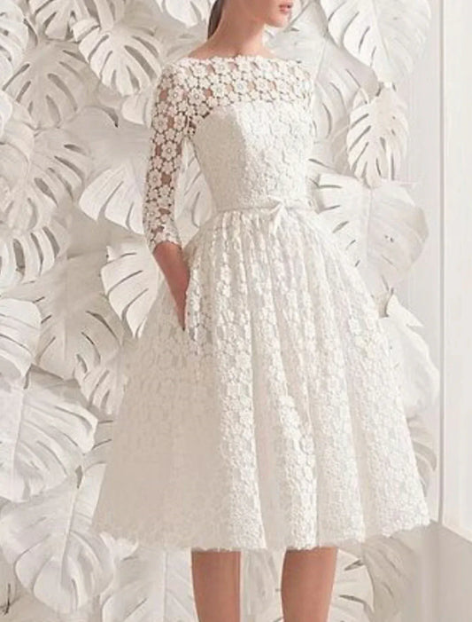 Lace Tea-Length Wedding Dress - Yihuiw by Yihuiw