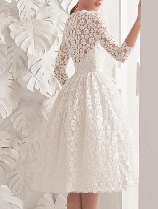Lace Tea-Length Wedding Dress - Yihuiw by Yihuiw