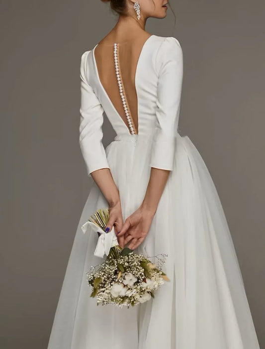 Plunging Tulle Tea-Length Wedding Dress - Yihuiw by Yihuiw