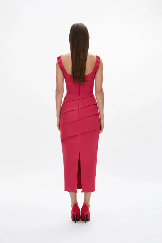 Tiered Sheath Square Neck Ruffled Sleeve Zipper Back Midi Length Hot Sale Prom Dress by YiHuiw
