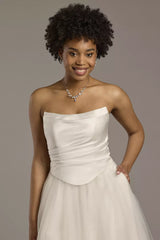 Timeless A-Line Strapless Satin Bodice Tulle Skirt Open-Back Train Wedding Dress