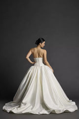 Timeless Satin Ballgown Strapless Sweetheart Corset-Back Train Wedding Dress