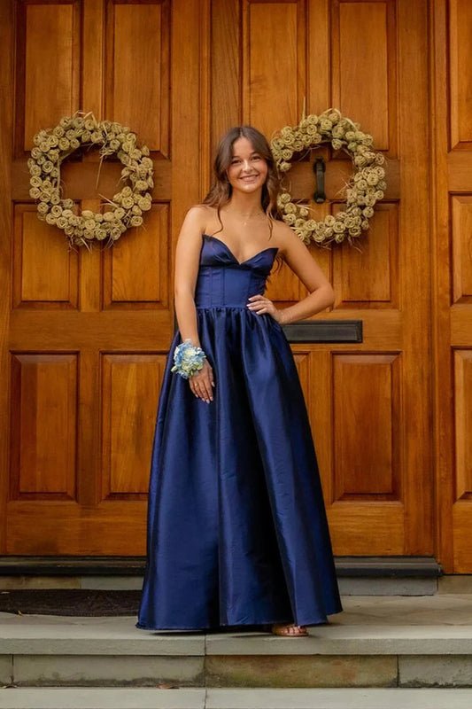 Timeless Strapless Prom Dresses with Sweetheart Neckline, Lace-Up Back and Voluminous Satin Ball Gown Silhouette Formal Gown by JiMiss Dresses