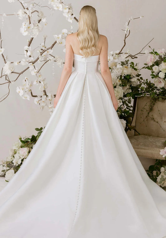 Ball Gown Strapless Satin Button Back Wedding Gown - Yihuiw by Yihuiw