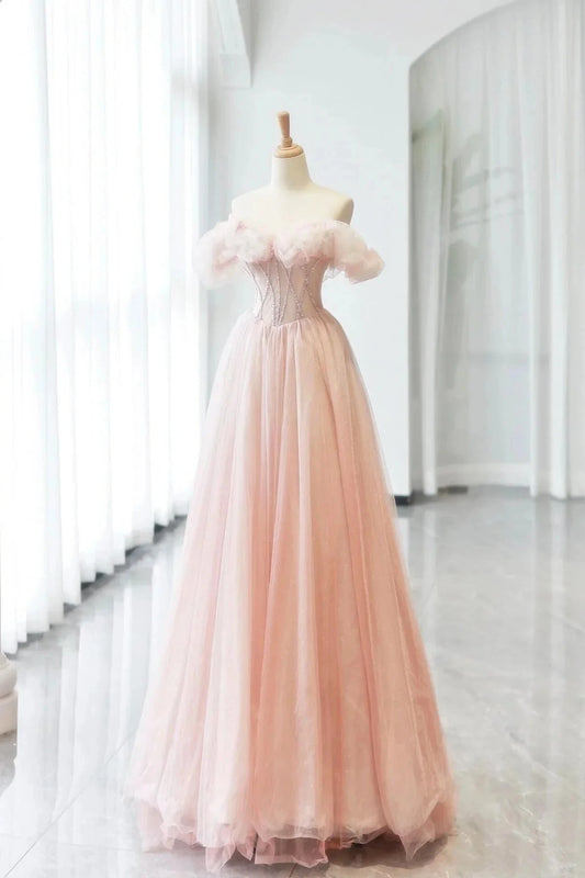 Tulle Long A-Line Prom Dress with Corset Lovely A-Line Party Dress simple gentle atmospheric and unique desi Brin by YiHuiw