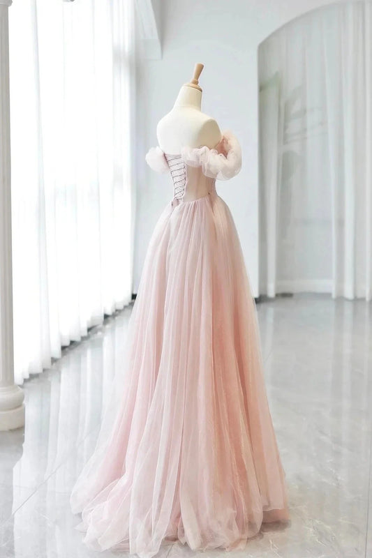 Tulle Long A-Line Prom Dress with Corset Lovely A-Line Party Dress simple gentle atmospheric and unique desi Brin by YiHuiw