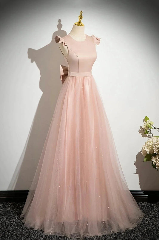 Tulle Long Prom Dress Beautiful Pink Evening Party Dress simple gentle atmospheric and unique desi Brin by YiHuiw