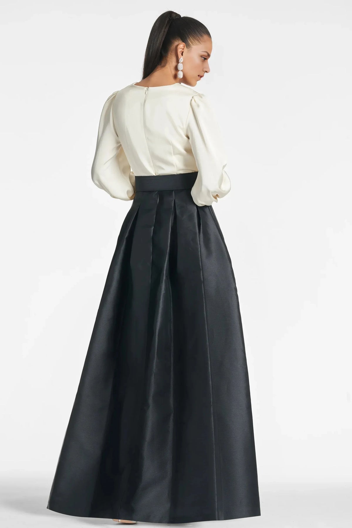Two Tone Balloon Sleeve Ballgown V Neck Long Sleeve Zipper Back Floor Length For Women Evening Dress by YiHuiw