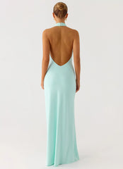 Unique Halter Neck Sleeveless Keyhole Open-Back Floor-Length Prom Dress