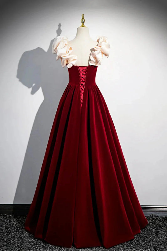 Velvet Floor Length Prom Dress Burgundy Off the Shoulder Evening Party Dress simple gentle atmospheric and unique desi Bring summer by YiHuiw