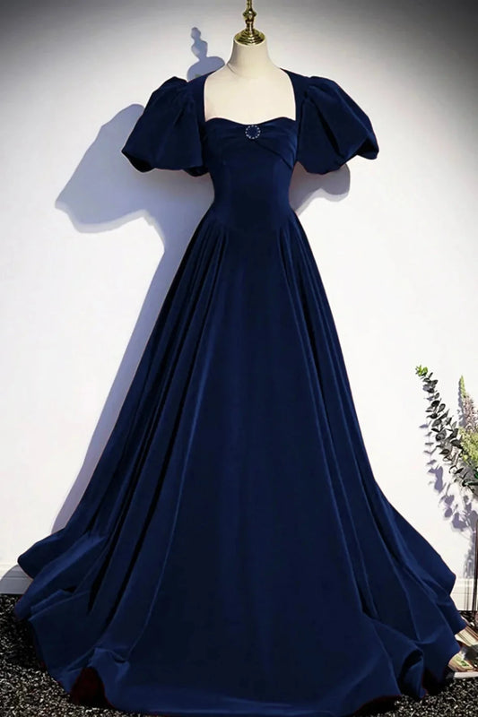 Velvet Floor Length Prom Dress Elegant Short Sleeve Evening Party Dress simple gentle atmospheric and unique desi Brin by YiHuiw