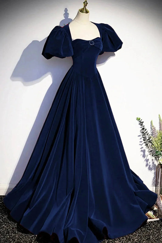 Velvet Floor Length Prom Dress Elegant Short Sleeve Evening Party Dress simple gentle atmospheric and unique desi Brin by YiHuiw