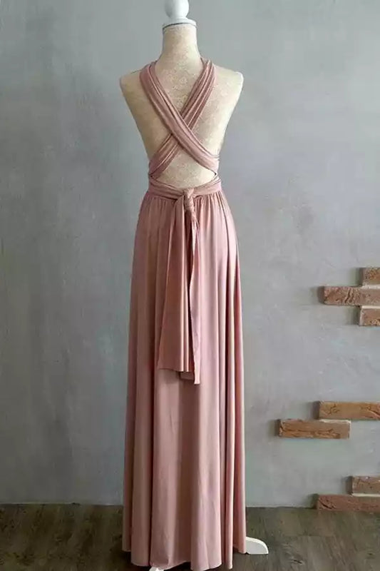 Versatile Dusty Rose Convertible Jersey Maxi Dress