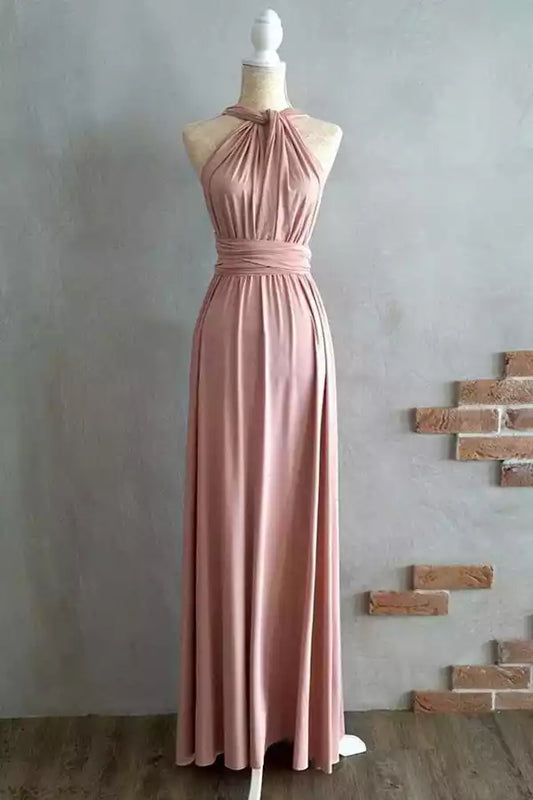 Versatile Dusty Rose Convertible Jersey Maxi Dress