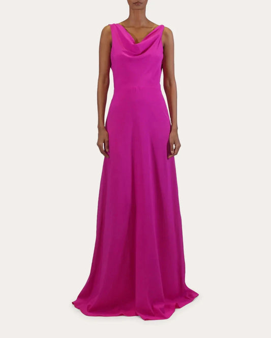 Vibrant A-Line Cowl Neck Sleeveless Open Back Floor Length For Ladies Prom Dress by YiHuiw