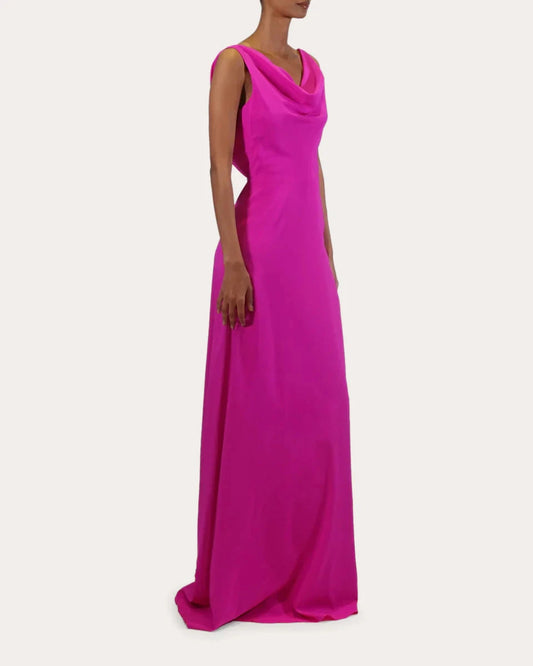 Vibrant A-Line Cowl Neck Sleeveless Open Back Floor Length For Ladies Prom Dress by YiHuiw