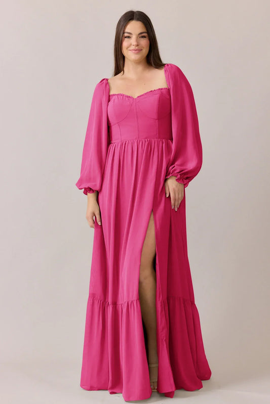 A-Line Sweetheart Long Sleeve Open Back High Slit Floor-Length Wedding Dress - Yihuiw by Yihuiw