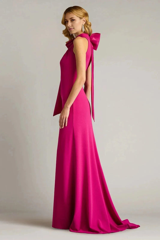 Vibrant Mermaid Halter Sleeveless Bow Back Train Floor Length Prom Dress by YiHuiw