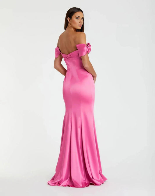 Vibrant Mermaid Off Shoulder Short Sleeve Open Back Floor Length Prom Dress by YiHuiw