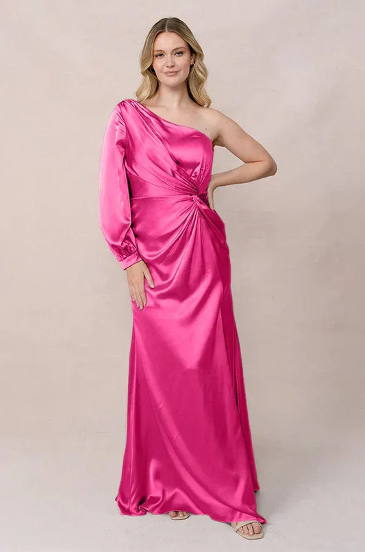 Mermaid One-Shoulder Long Sleeve Open Back Floor-Length Wedding Dress - Yihuiw by Yihuiw