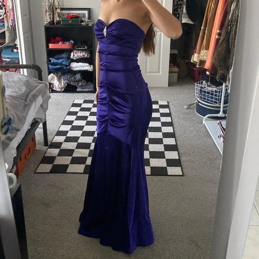 Vintage Fashion Shiny Rhinestone Elegant Long Satin Ball Gown Evening Dress Birthday Party Dress simple gentle atmospheric and unique desi Bring summer colors to enhance whiteness by YiHuiw