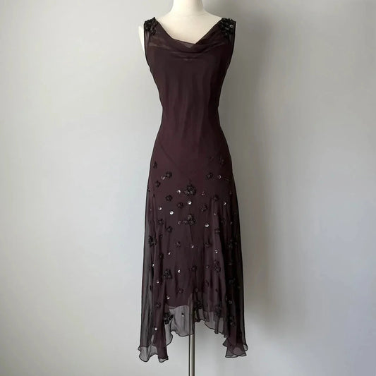 Vintage Gorgeous Elegant Exquisite Floral Beading Long Chiffon Homecoming Dress simple gentle atmospheric and unique desi Bring summer colors to enhance whiteness by YiHuiw