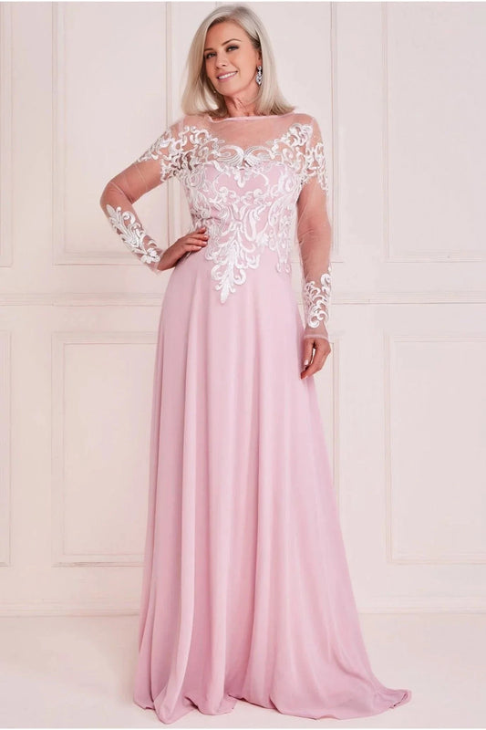 Vintage Lace Illusion Neck Long-Sleeve Back Zip A-Line Floor-Length Mother of the Bride Dress by YiHuiw