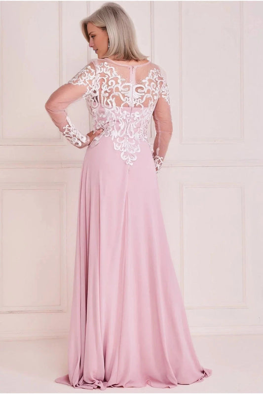 Vintage Lace Illusion Neck Long-Sleeve Back Zip A-Line Floor-Length Mother of the Bride Dress by YiHuiw