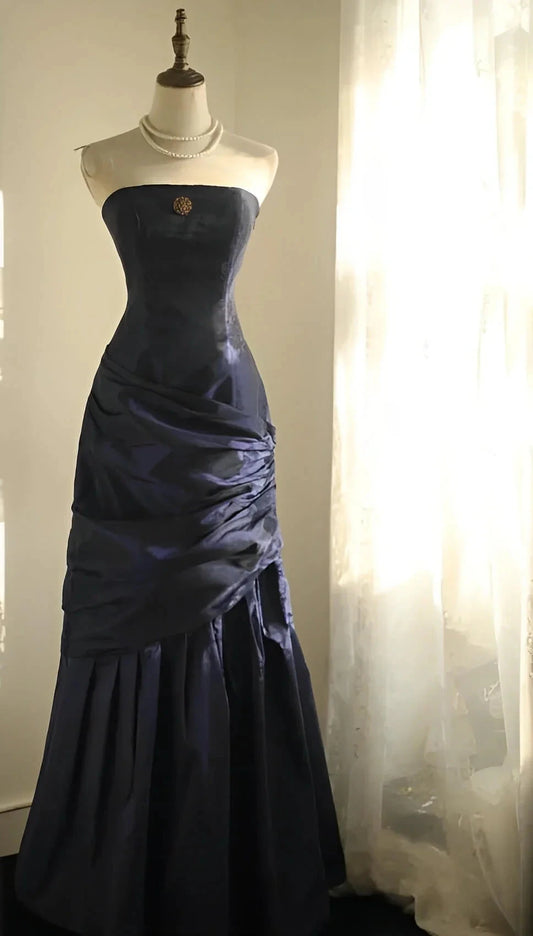 Vintage Long Evening Gown Strapless Taffeta Dresses for Party Events simple gentle atmospheric and unique desi Bring summer colors to enhance whiteness by YiHuiw