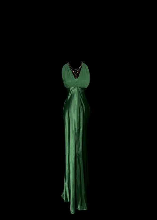 Vintage Mermaid Halter Dark Green 90s Chiffon Long Prom Dresses Party Dress 21st Birthday Outfits Graduation Dresses by YiHuiw