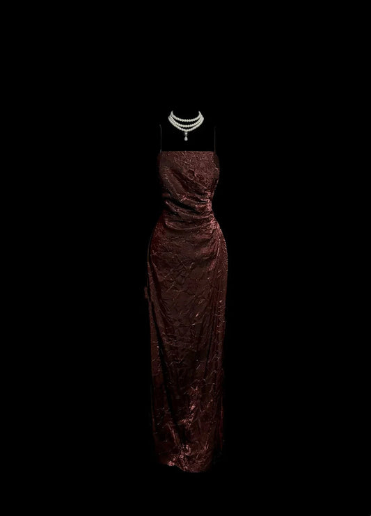 Vintage Sheath Spaghetti Straps Wine Red 90s Long Prom Dresses Party Dress 30th Birthday Outfits Graduation Dresses by YiHuiw
