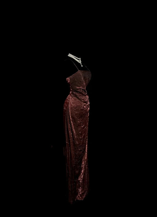 Vintage Sheath Spaghetti Straps Wine Red 90s Long Prom Dresses Party Dress 30th Birthday Outfits Graduation Dresses by YiHuiw